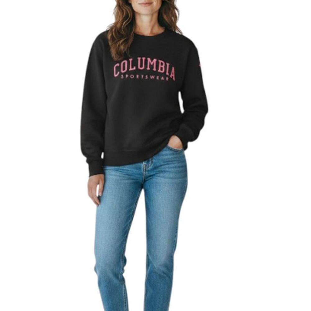COLUMBIA Graphic Pullover Women M Black/Pink Everyday Travel Outdoor Sporty Cozy